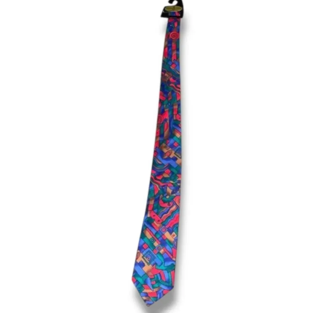 Beau Ties Amherst NH Boys Necktie Blue Red Geometric Silk Tie Ages 7-10 45